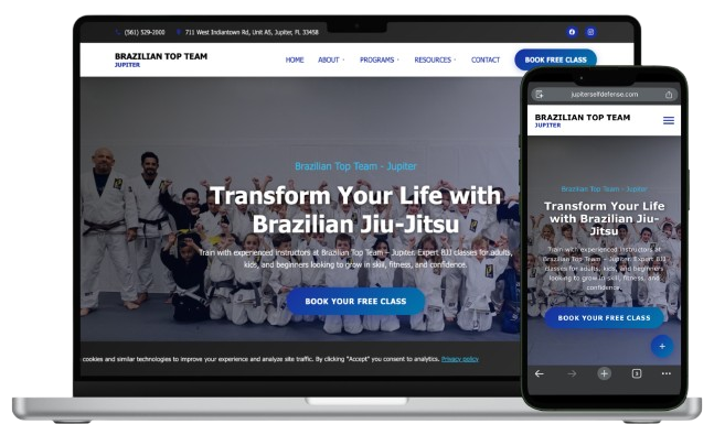 Brazilian Top Team Jupiter website shown on laptop and phone